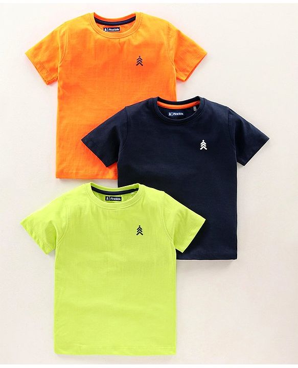Pine Kids Half Sleeves Biowashed Tees Pack of 3 - Orange Navy Green