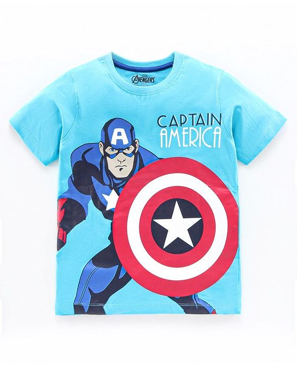 Pine Kids Half Sleeves Bio Washed T-Shirt & Pajama Set Captain America Print - Blue Red