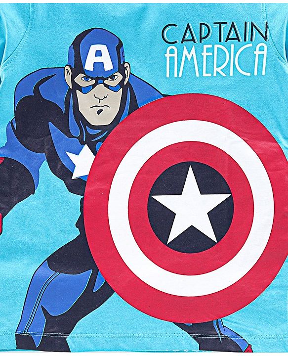 Pine Kids Half Sleeves Bio Washed T-Shirt & Pajama Set Captain America Print - Blue Red