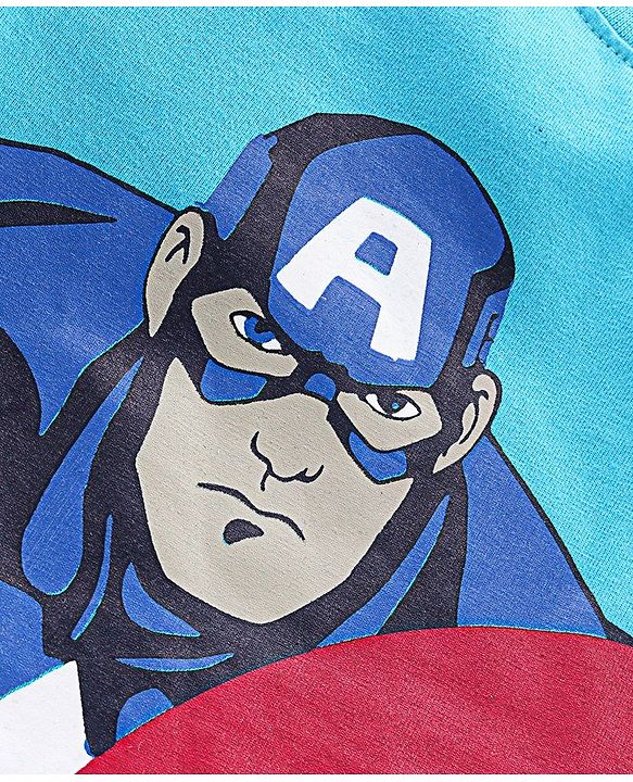Pine Kids Half Sleeves Bio Washed T-Shirt & Pajama Set Captain America Print - Blue Red