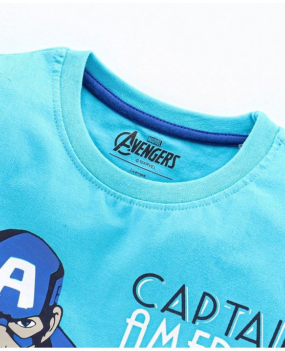Pine Kids Half Sleeves Bio Washed T-Shirt & Pajama Set Captain America Print - Blue Red