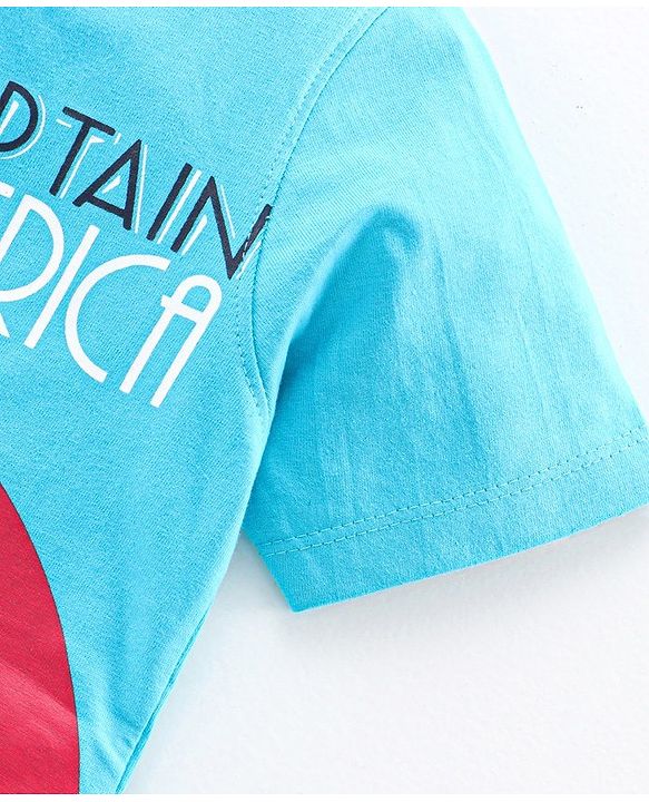 Pine Kids Half Sleeves Bio Washed T-Shirt & Pajama Set Captain America Print - Blue Red