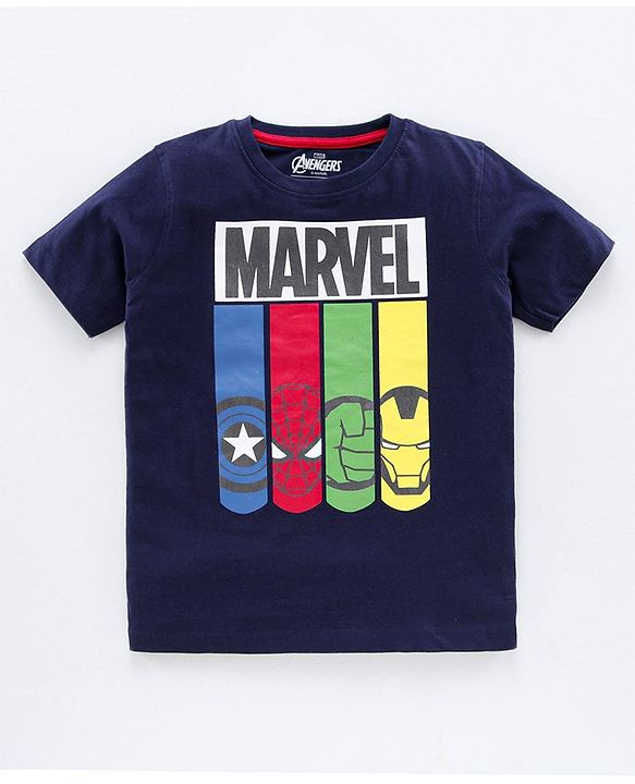 Pine Kids Half Sleeves Bio Washed T-Shirt & Pajama Set Marvel Graphic - Blue & Red