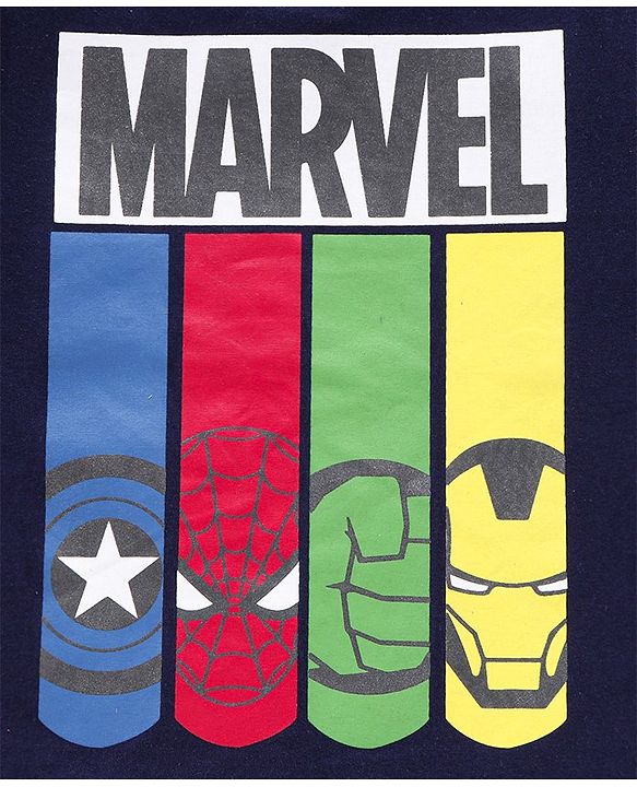 Pine Kids Half Sleeves Bio Washed T-Shirt & Pajama Set Marvel Graphic - Blue & Red