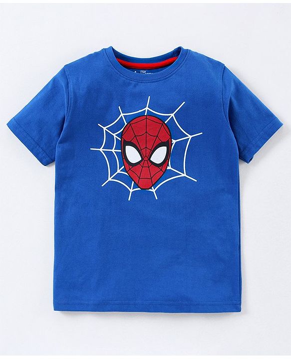 Pine Kids Half Sleeves Bio Washed T-Shirt & Pajama Set Spiderman Print - Blue