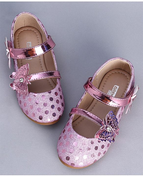 Cute Walk by Babyhug Party Wear Belly Shoes Butterfly Applique - Pink