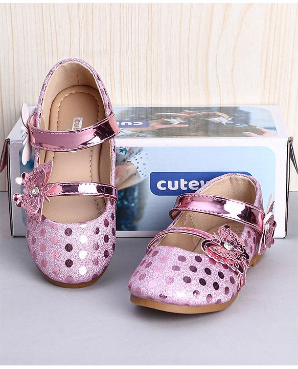 Cute Walk by Babyhug Party Wear Belly Shoes Butterfly Applique - Pink