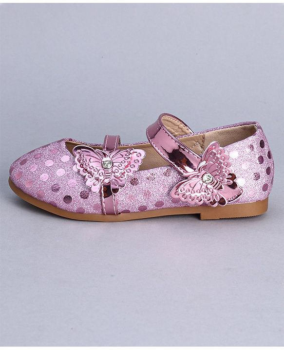Cute Walk by Babyhug Party Wear Belly Shoes Butterfly Applique - Pink