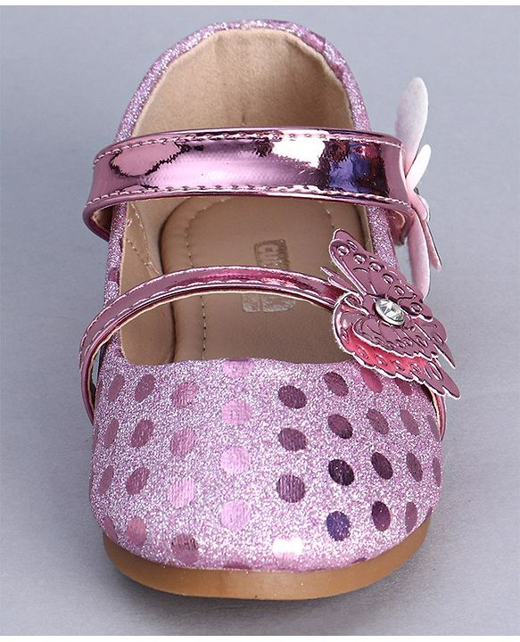 Cute Walk by Babyhug Party Wear Belly Shoes Butterfly Applique - Pink