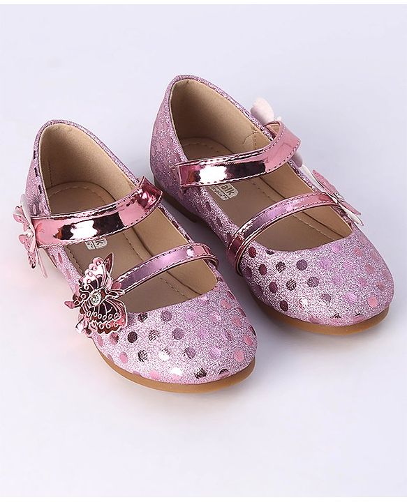 Cute Walk by Babyhug Party Wear Belly Shoes Butterfly Applique - Pink
