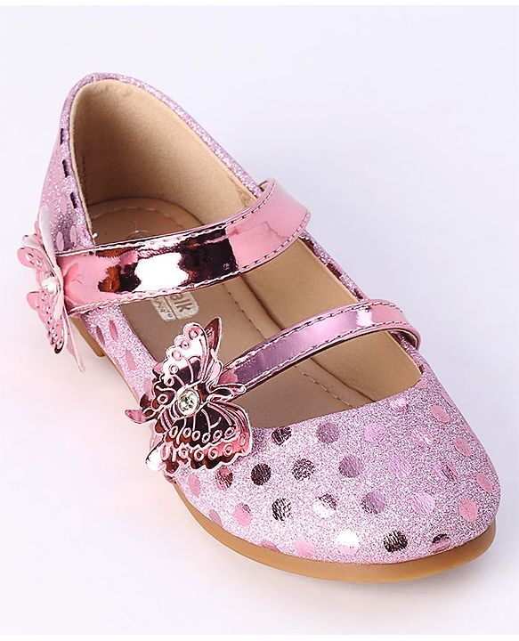 Cute Walk by Babyhug Party Wear Belly Shoes Butterfly Applique - Pink