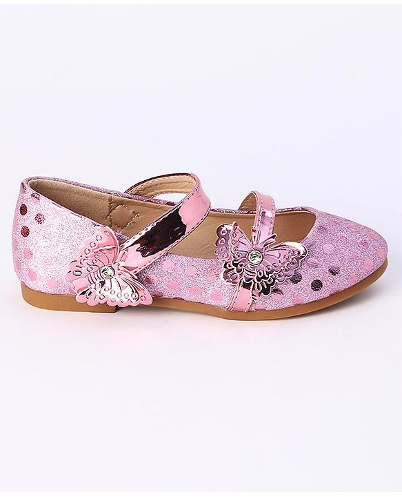 Cute Walk by Babyhug Party Wear Belly Shoes Butterfly Applique - Pink