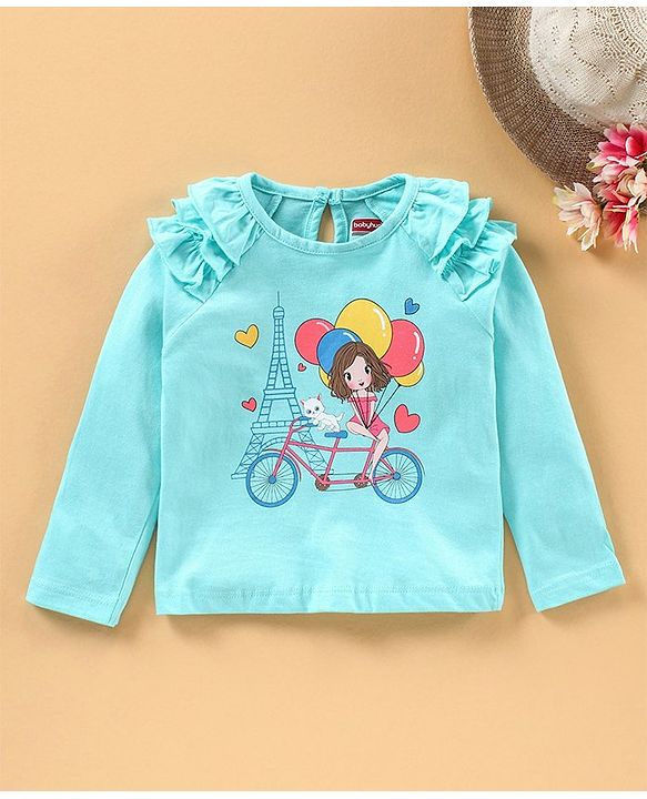 Babyhug Full Sleeves Top Doll Print - Light Blue