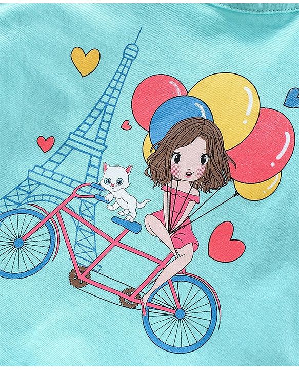 Babyhug Full Sleeves Top Doll Print - Light Blue