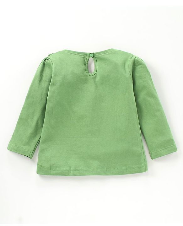 Babyhug Full Sleeves Printed Top with Frill Detailing - Green