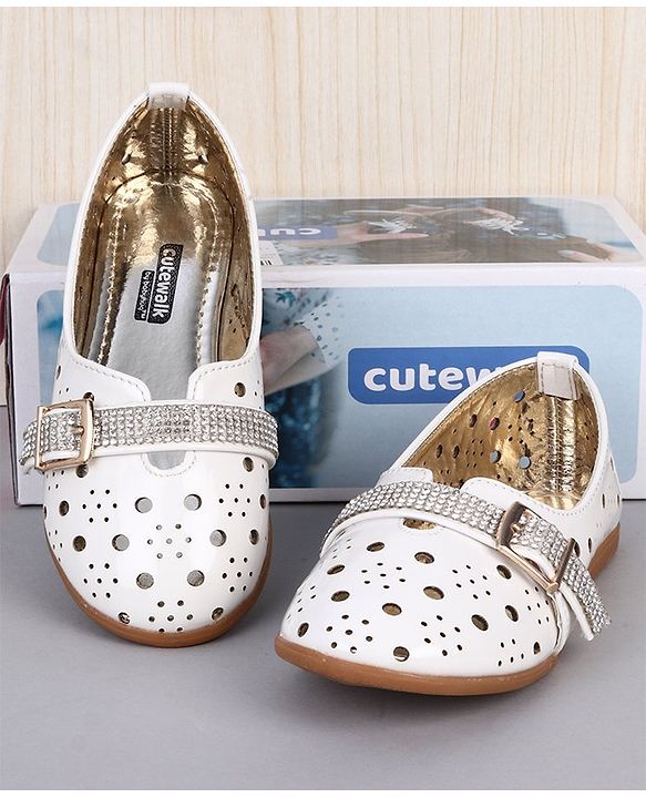 Cute Walk by Babyhug Party Wear Belly Shoes - White