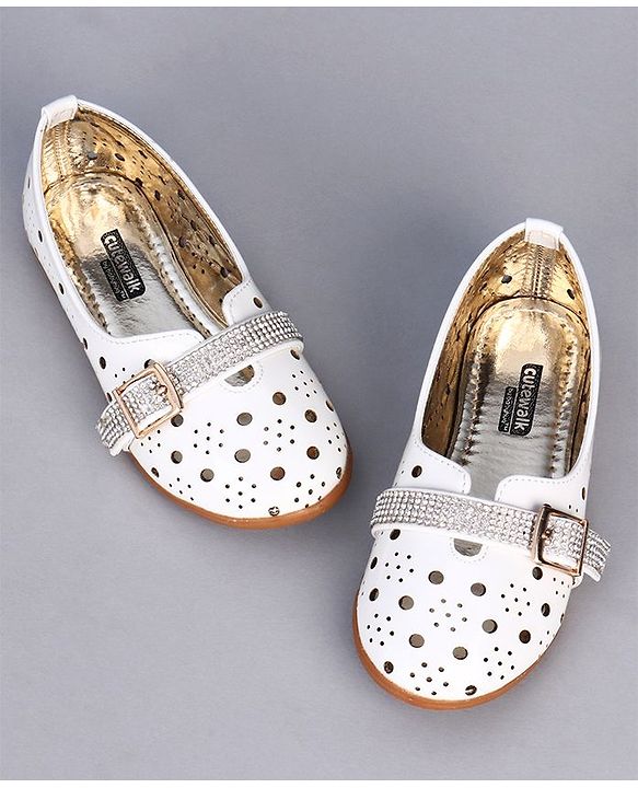 Cute Walk by Babyhug Party Wear Belly Shoes - White