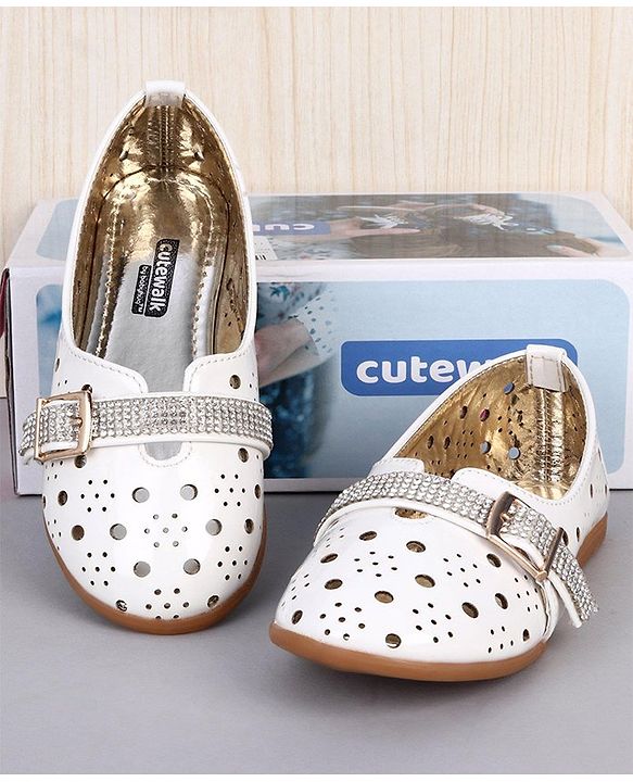 Cute Walk by Babyhug Party Wear Belly Shoes - White