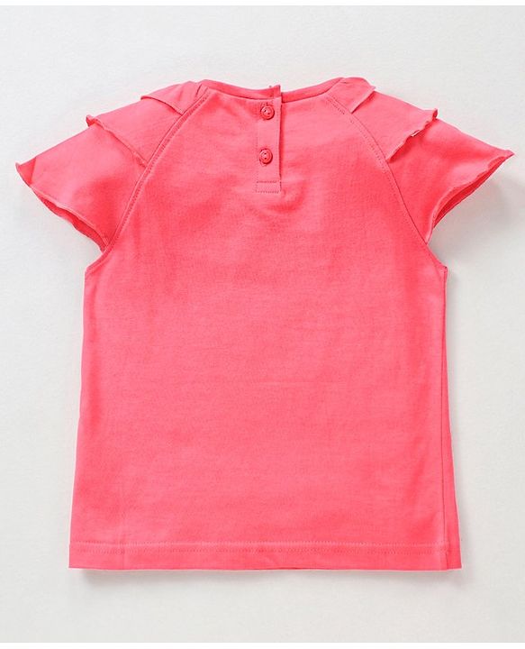 Babyhug Half Sleeves Top With Graphics & Frill Detailing Text Print - Multicolor