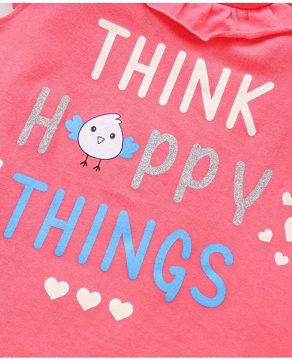 Babyhug Half Sleeves Top With Graphics & Frill Detailing Text Print - Multicolor