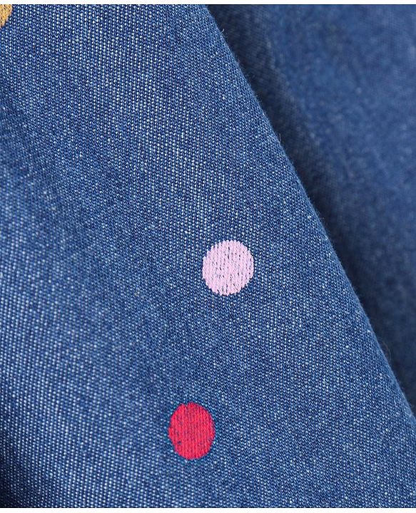 Babyhug Half Sleeves Denim Frock Polka Dot Print - Blue