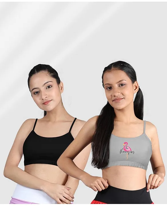 Buy Dchica Typographic print Non Wired Non Padded Seamless Regular Black Sports  bra for girls - Pack of 1 Online at Best Prices in India - JioMart.
