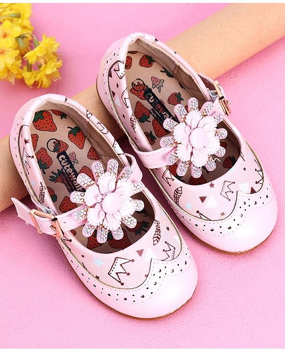 Cute Walk by Babyhug Party Wear Belly Shoes Studded Detailing - Pink