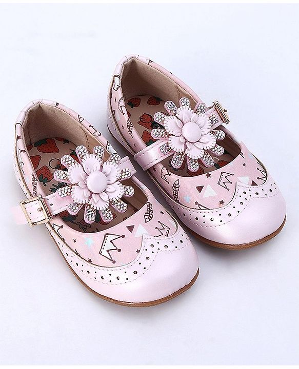 Cute Walk by Babyhug Party Wear Belly Shoes Studded Detailing - Pink