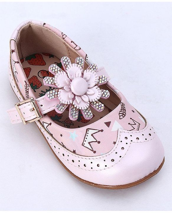 Cute Walk by Babyhug Party Wear Belly Shoes Studded Detailing - Pink