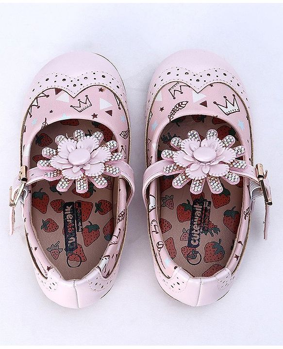 Cute Walk by Babyhug Party Wear Belly Shoes Studded Detailing - Pink