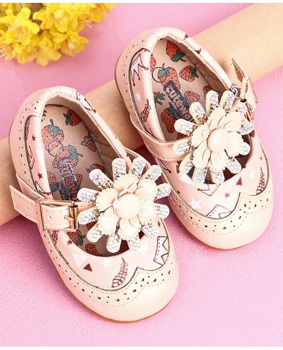 Cute Walk by Babyhug Party Wear Belly Shoes Studded Detailing - Pink