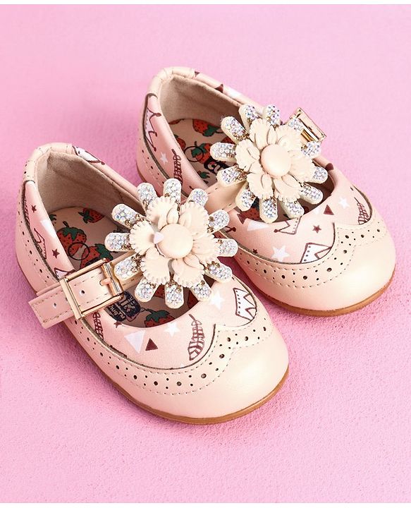 Cute Walk by Babyhug Party Wear Belly Shoes Studded Detailing - Pink
