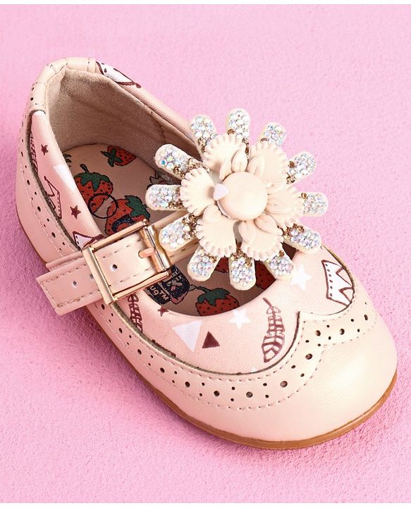 Cute Walk by Babyhug Party Wear Belly Shoes Studded Detailing - Pink