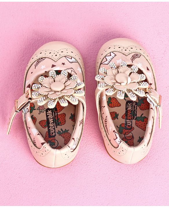 Cute Walk by Babyhug Party Wear Belly Shoes Studded Detailing - Pink