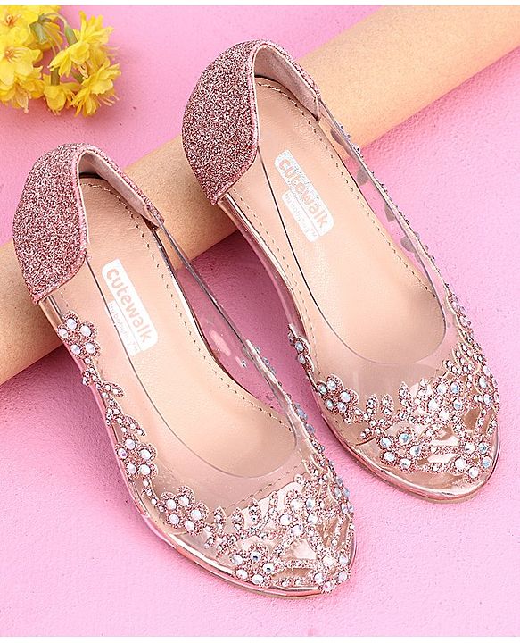 Cute Walk by Babyhug Party Wear Belly Shoes Studded Detailing - Pink