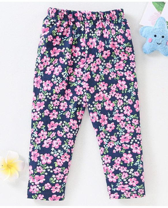 Babyhug Full Length Leggings Floral Print - Navy