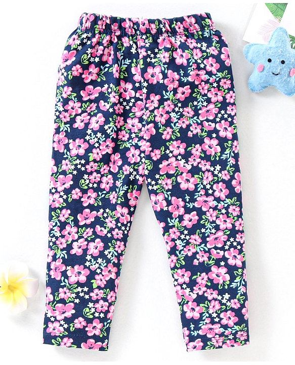 Babyhug Full Length Leggings Floral Print - Navy