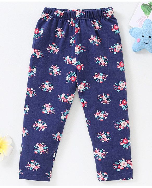 Babyhug Full Length Leggings Floral Print - Navy