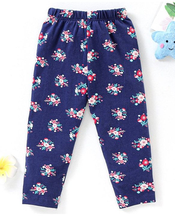 Babyhug Full Length Leggings Floral Print - Navy