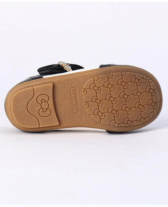 Cute Walk by Babyhug Party Wear Belly Shoes Bow Applique - White Black