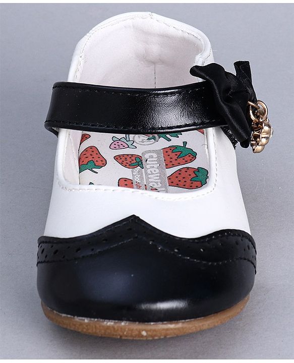 Cute Walk by Babyhug Party Wear Belly Shoes Bow Applique - White Black