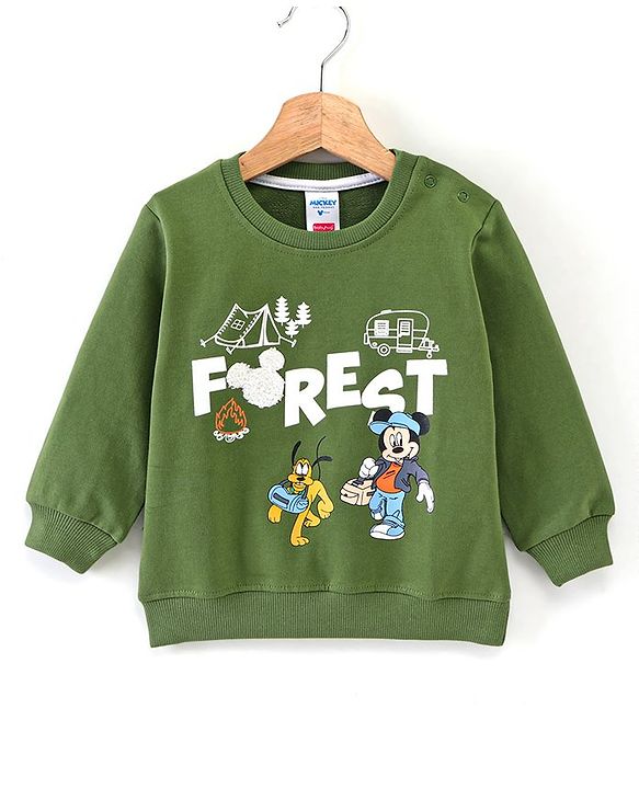 Babyhug Full Sleeves Pull Over Sweatshirt Mickey Graphics - Green