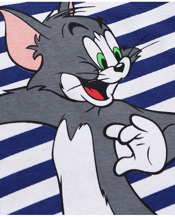 Babyhug Full Sleeves Stripe Tee Tom & Jerry Print - Navy Blue White
