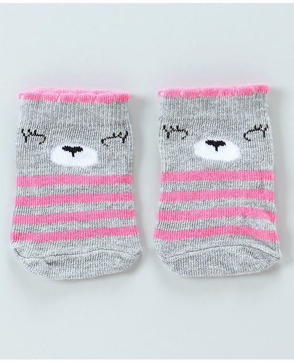 Cute Walk By Babyhug Antibacterial Ankle Length Socks Set of 5 - Pink White