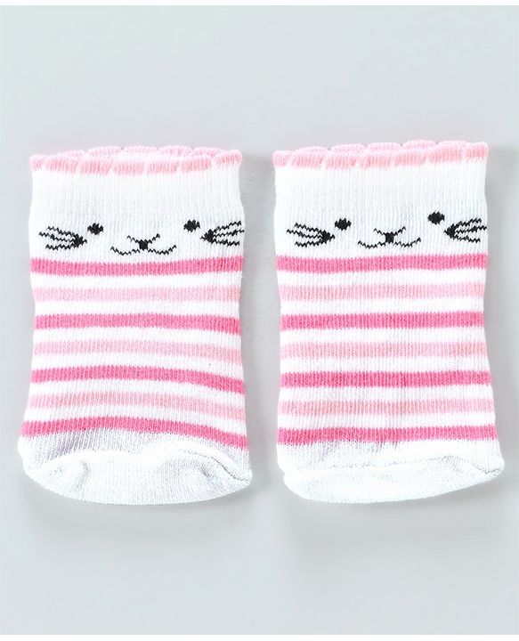 Cute Walk By Babyhug Antibacterial Ankle Length Socks Set of 5 - Pink White