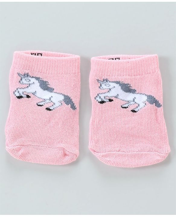 Cute Walk By Babyhug Antibacterial Ankle Length Socks Set of 5 - Pink White