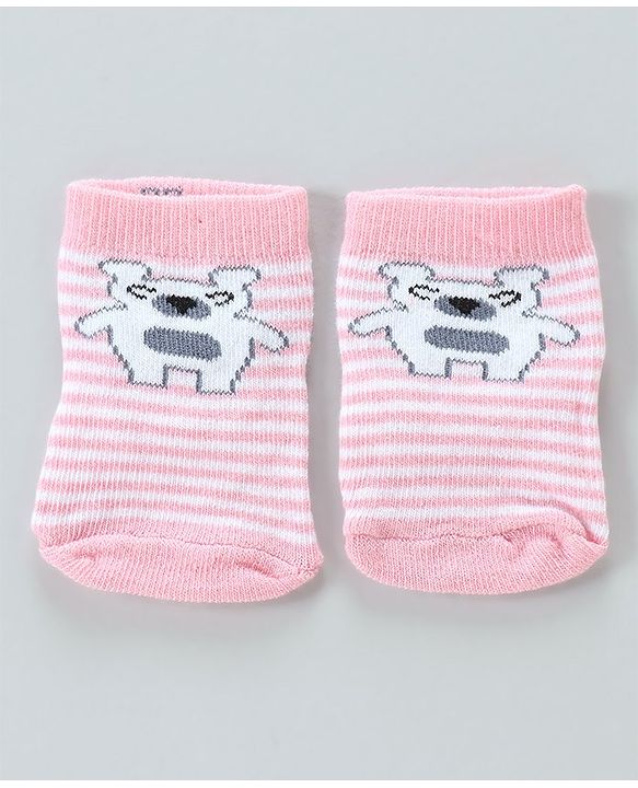 Cute Walk By Babyhug Antibacterial Ankle Length Socks Set of 5 - Pink White