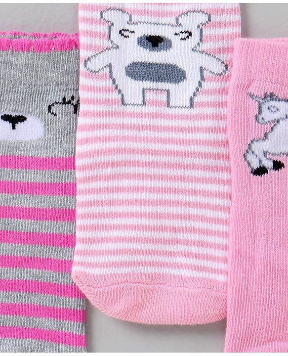 Cute Walk By Babyhug Antibacterial Ankle Length Socks Set of 5 - Pink White