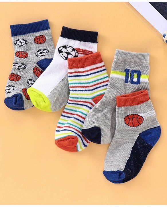 Cute Walk by Babyhug Ankle Length Antibacterial Socks Football Design Pack of 5 - Multicolor