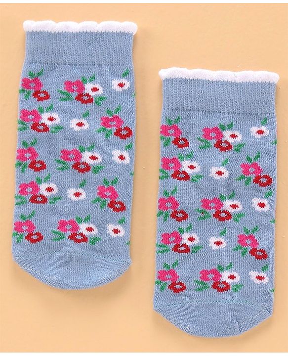 Cute Walk by Babyhug Ankle Length Antibacterial Socks Floral Design Pack of 5 - Blue
